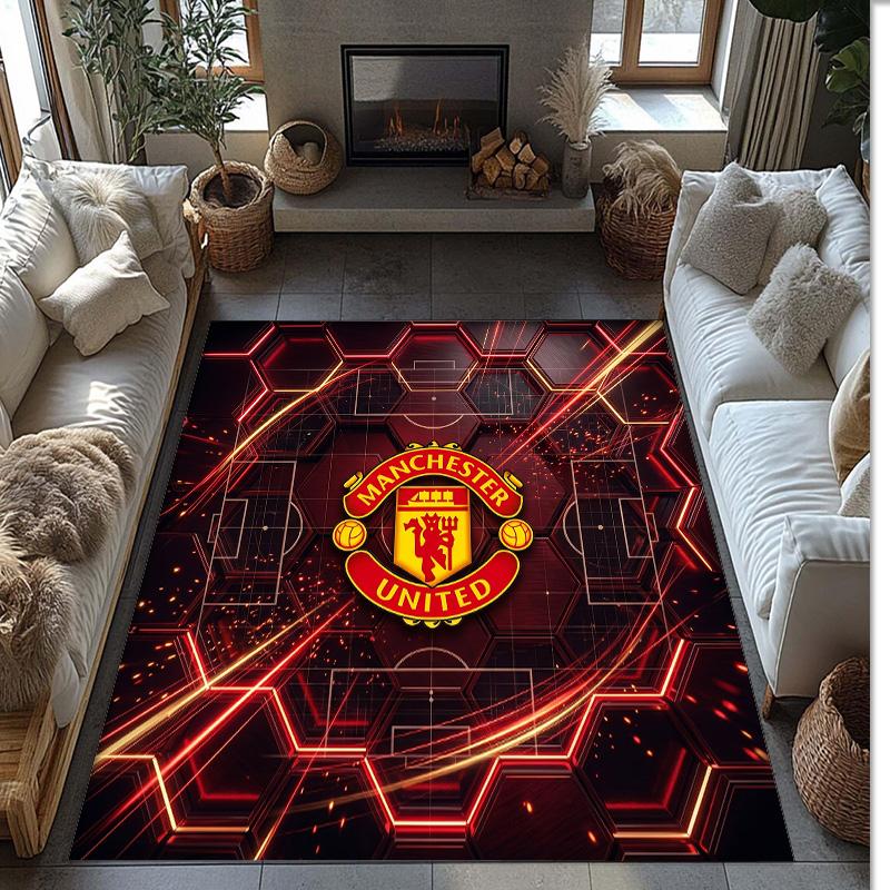 Tappeto in Flanella Stampato Manchester United Antiscivolo Morbido Poliestere Tappeto per Pavimento Tappetino Decorativo per Interni per Camera da Letto Soggiorno Divano