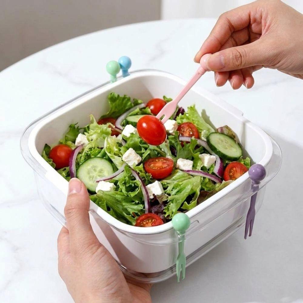 Dual Layer Fruit Water-Filtering Bowl Large Capacity with Strainer Fruit Serving Plate with Lid Plastic Fruit Bowl with Fork