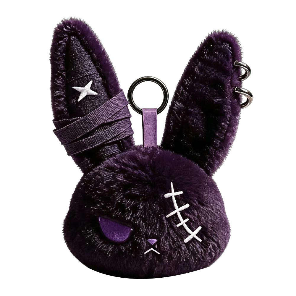 Bag Charm Gothic Black Bunny Plush Keychain Kawaii Rabbit Pendant Purse Accessory Backpack Hanging Decor