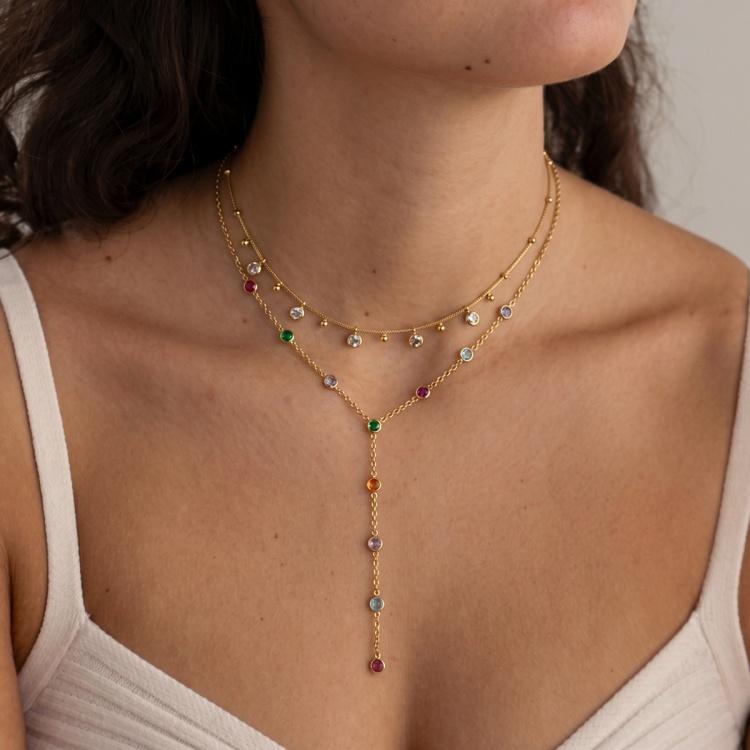 18k Gold Plated Stainless Steel Oval Colorful Zircon Fashion Jewelry Necklaces Custom Fine Chain Necklace for Women
