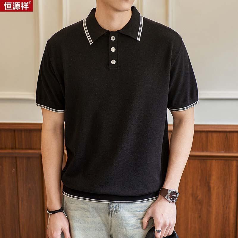 Hengyuanxiang Men s Business Casual Short Sleeve Knit Polo Shirt 3XL