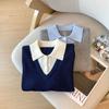 Fake two-piece polo-neck top women's autumn slim-fitting and thin knitted sweater