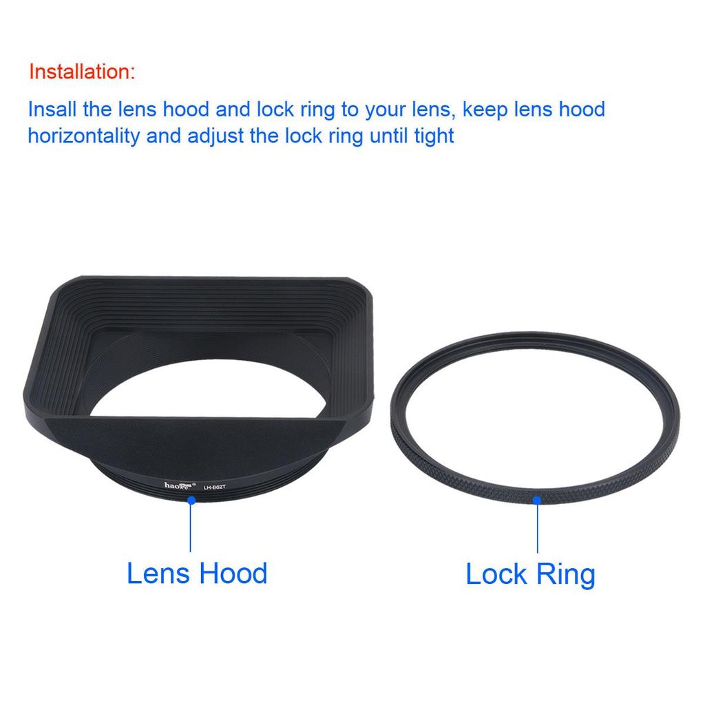 Haoge 62mm Square Metal Mount Lens Hood Shade with Cap for Carl and Other 62mm Filter Thread Lenses Screw-in Canon, Nikon, Sony, Leica, Leitz, Zeiss,