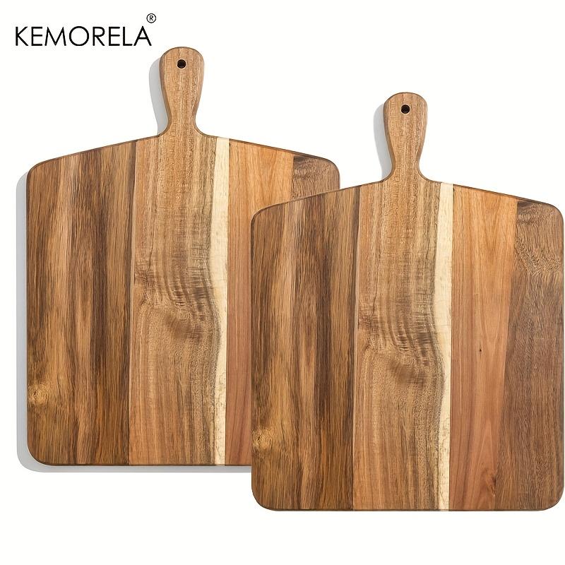 1/2 STÜCK Akazienholz Schneidebrett - für Fleisch, Gemüse, ungiftiger Metzgerblock Serviertablett, für Küchen-, Restaurant- & Heimgebrauch