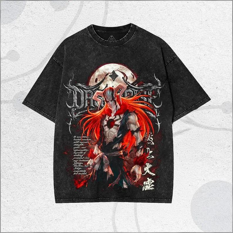 

Manga BLEACH Kurosaki Ichigo T-shirt For Men Clothing Summer Short Sleeve Cotton Tee Shirt Vintage Y2k Washed Oversized Tshirts S
