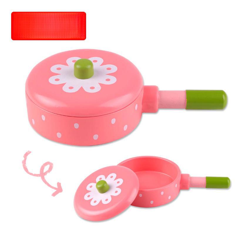 Yiwang Wooden Play Kitchen Toy Set Includes a Frying Pan and Hot Pot for Qieqi Le Cooking Fun.