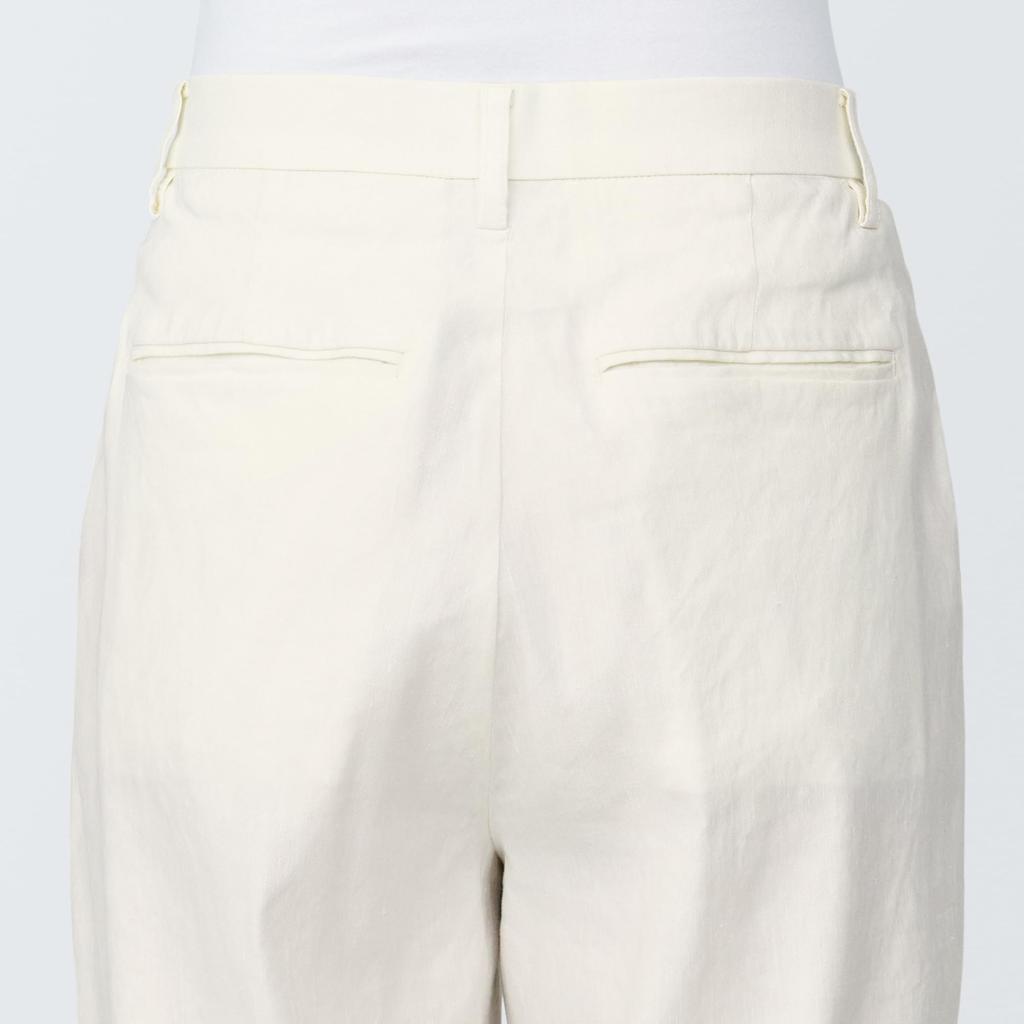 MUJI Women's Hemp Blend Stretch Straight Pants, Off-White, Size XL, BE1QVA4S