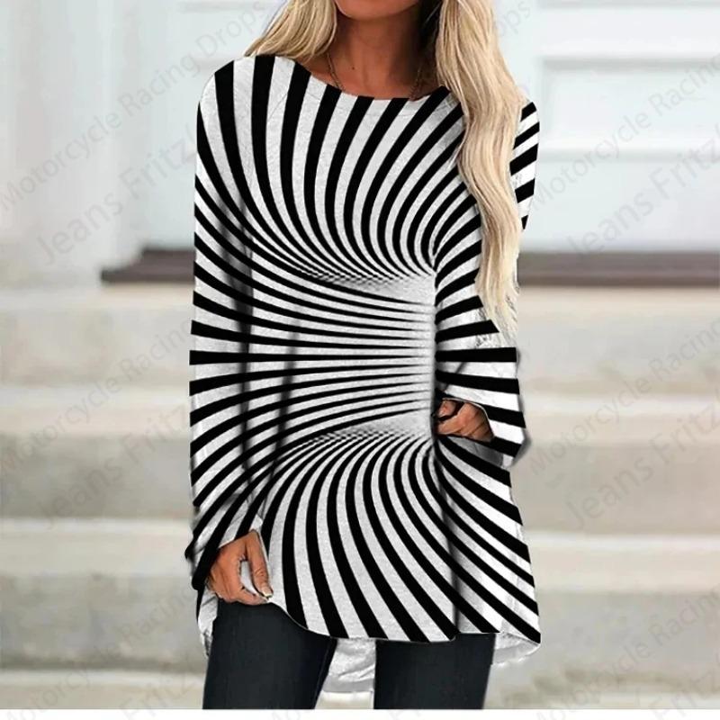 

Оптическая иллюзия 3D принт футболки с длинным рукавом женская мода футболка женские топы футболки геометрические туники топы женская одежда смешные 3XL