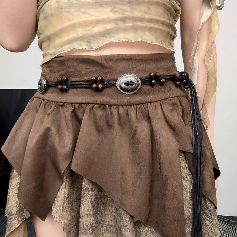 Ceinture tissée à la main de style ethnique vintage Robe pour femme Chaîne de taille décorative Ceinture bohème polyvalente Y2K