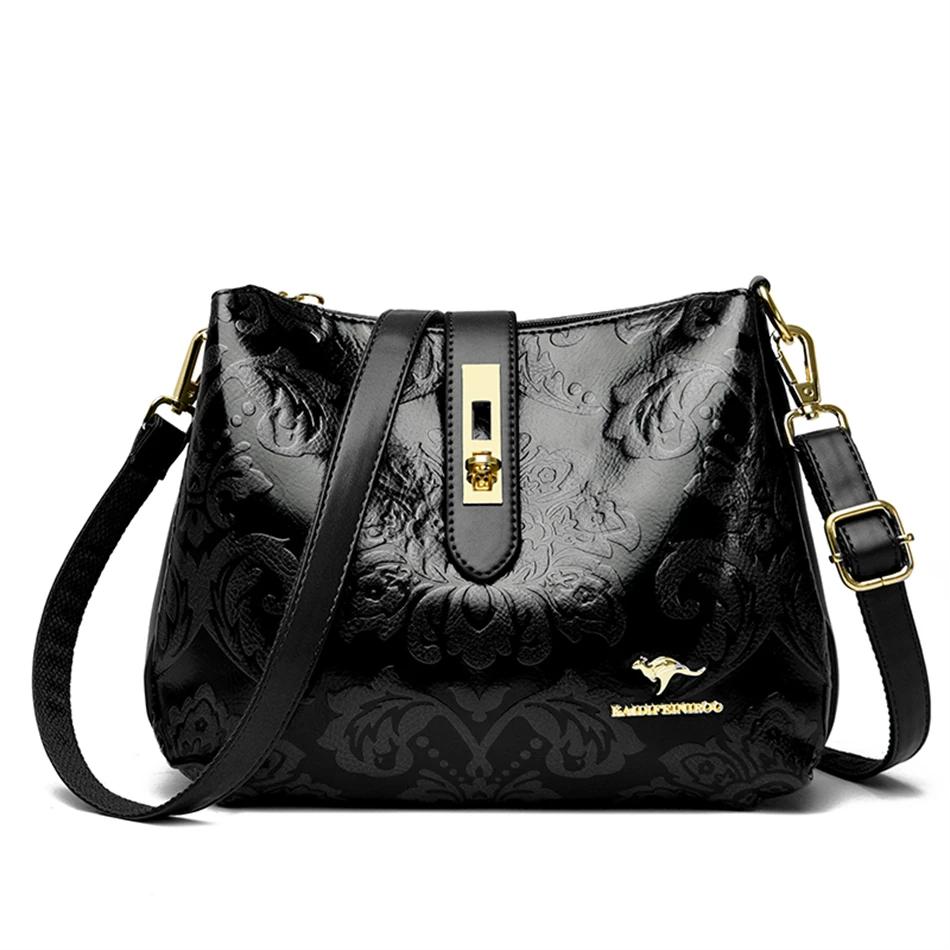 Women's leather crossbody bags 3 layers casual shoulder bags luxury designer high quality
