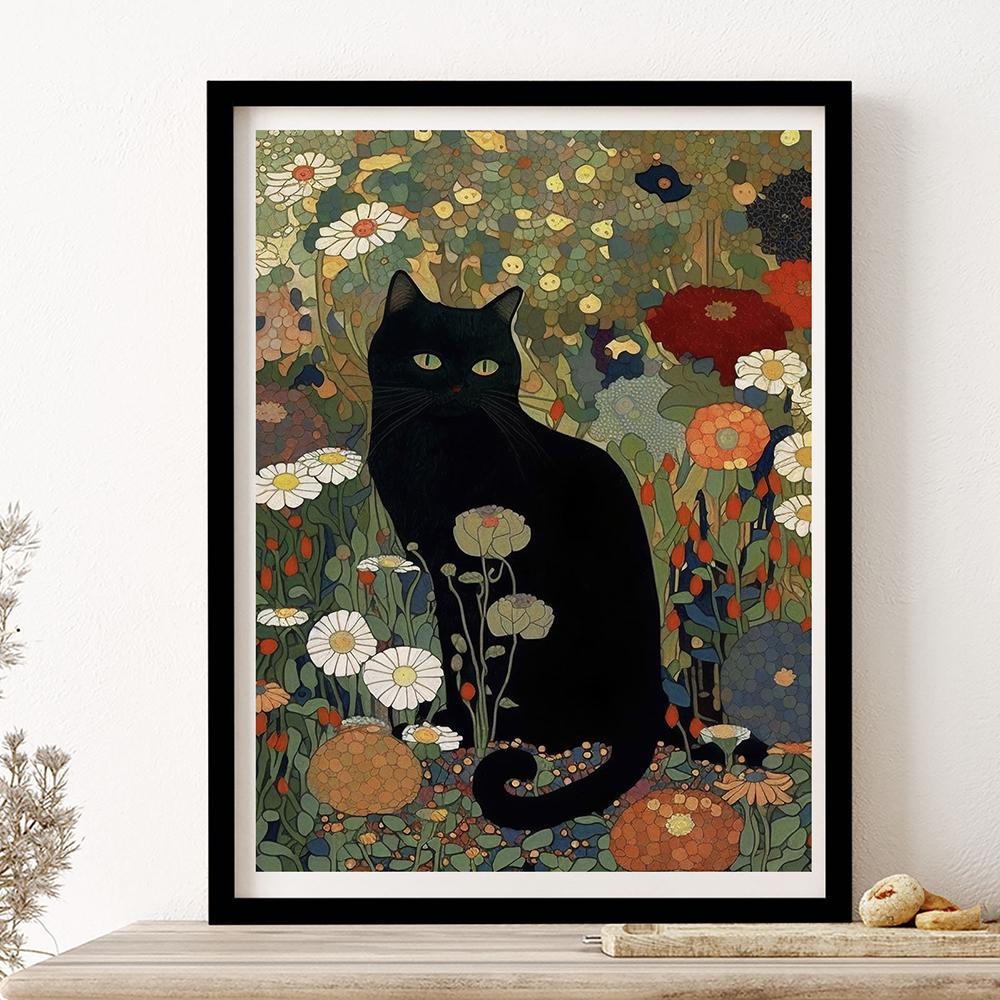 Vintage Colorful Gustav Klimt Matisse Black Cat Garden Poster Canvas Painting for Living Room Home Wall Art Decorative Cuadros