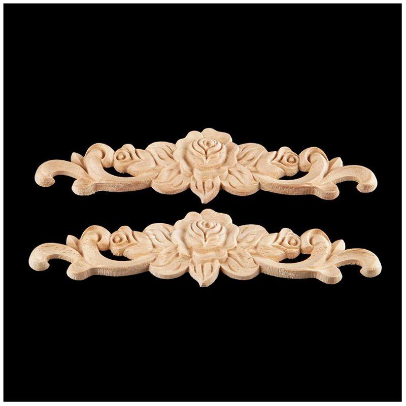 ABWR-6Stk 20 X 5cm Holzschnitzerei Langes Aufsatz-Applikation Unbemalt Rose Blume Tür Heimdekoration Europäischer Stil