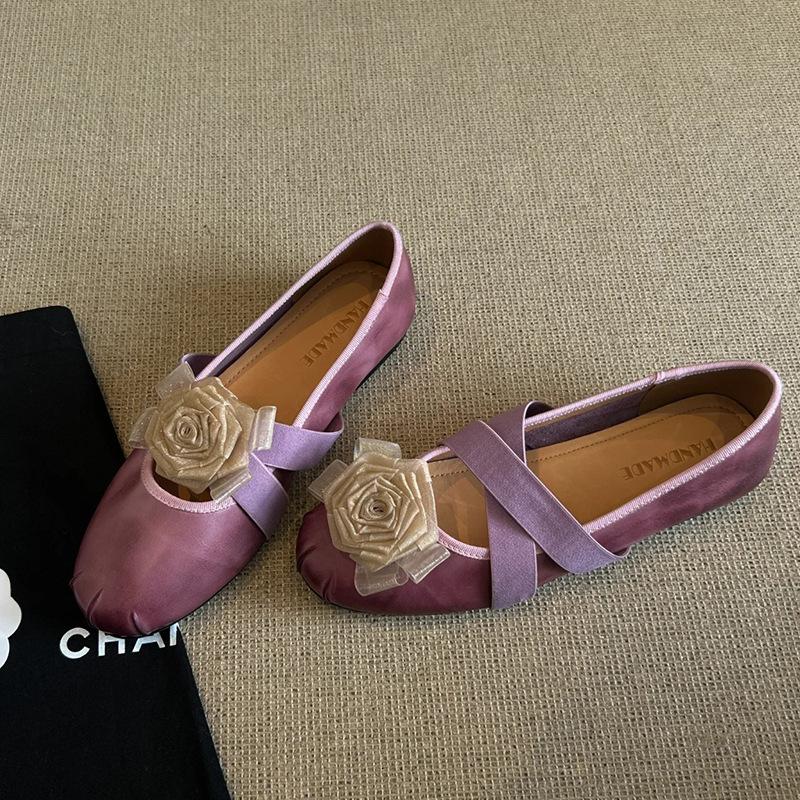 

Vintage camellia flower Mary Jane single shoes women s new versatile cross elastic Mary Jane single shoes 35 фіолетовий