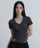Aejeuyua Henry V-Neck Hold T-Shirt Charcoal