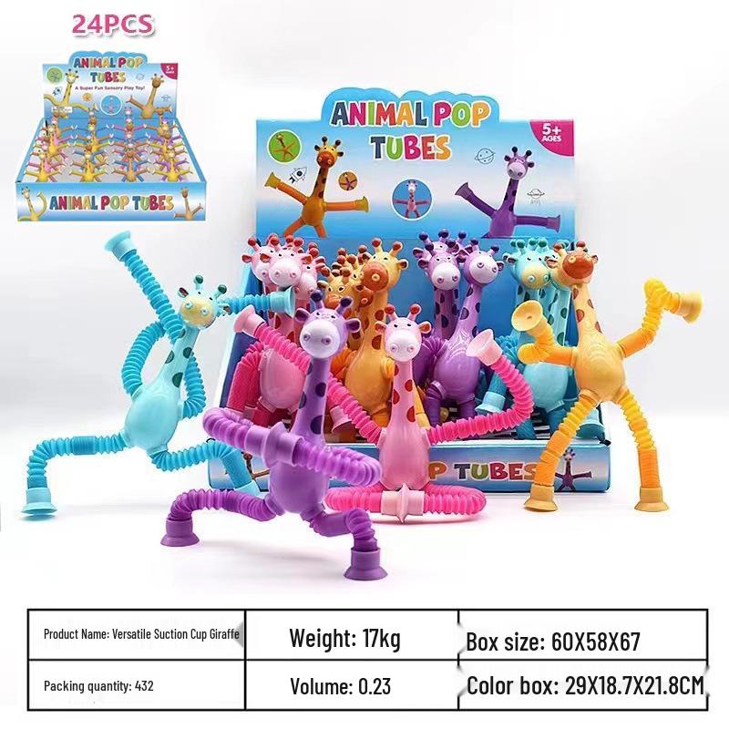 Light-Up Giraffe Telescopic Tube Educational Suction Cup Toy for Parent-Child Interaction