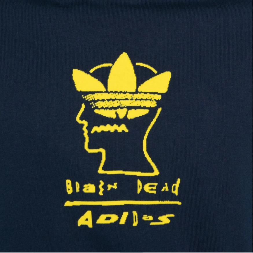 Adidas Originals X Brain Dead Collaboration SS25 Logo Three Stripes Short Sleeve T-Shirt Men Tops Navy-Blue JN2412