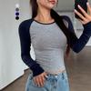 Spring and Autumn New Slim Long Sleeve Bottoming Shirt Slim Short T-shirt Women's Top