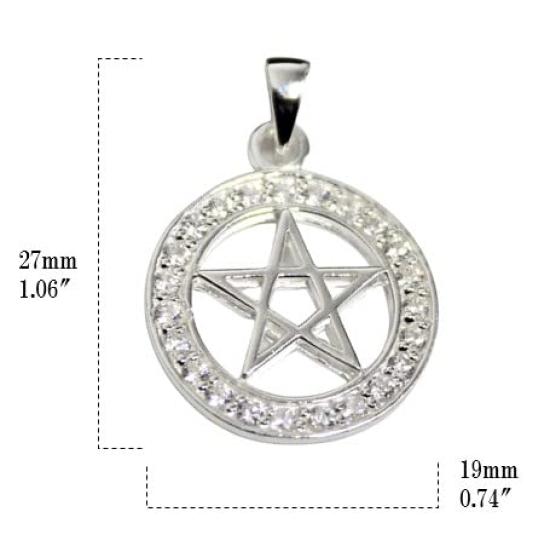 Pentagram Star Pendant with Zirconia, Sterling Silver 925