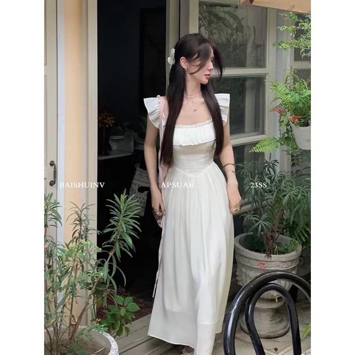 

Платье с квадратным вырезом и французскими оборками, персикового цвета, желеобразное, с завышенной талией, стройнящее L