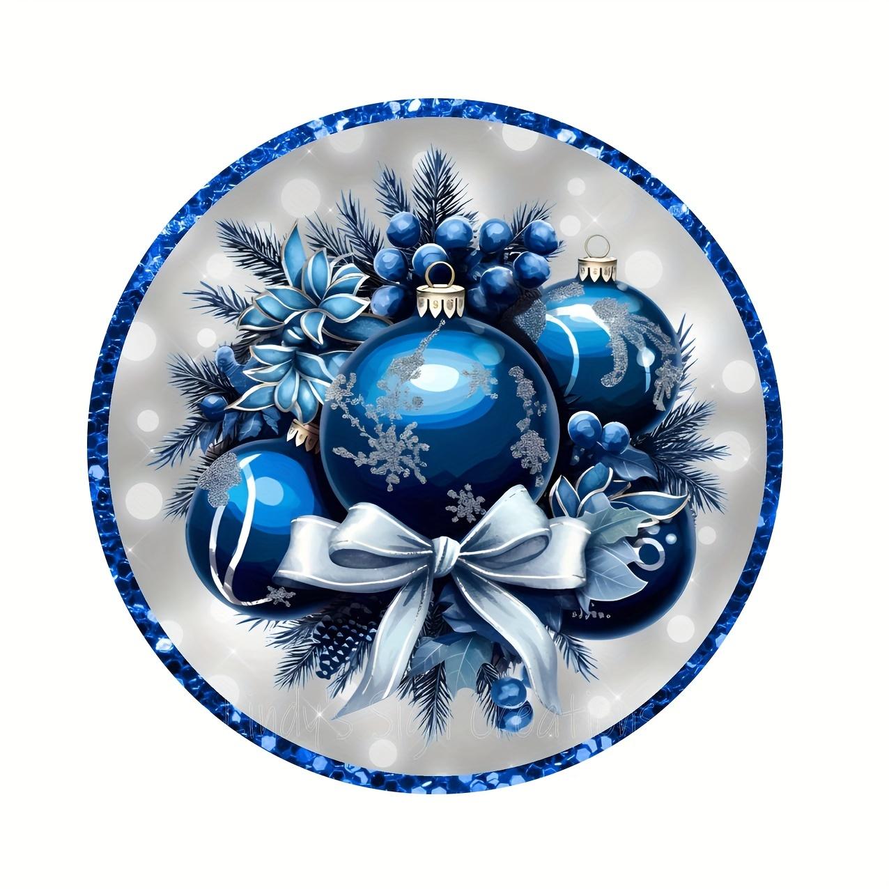 

Blue Christmas Bell Round Rug, Plush Washable Anti-Slip Mat with Snowflake Pine Design for Living Room Kitchen Entryway Decor Diameter 60cm