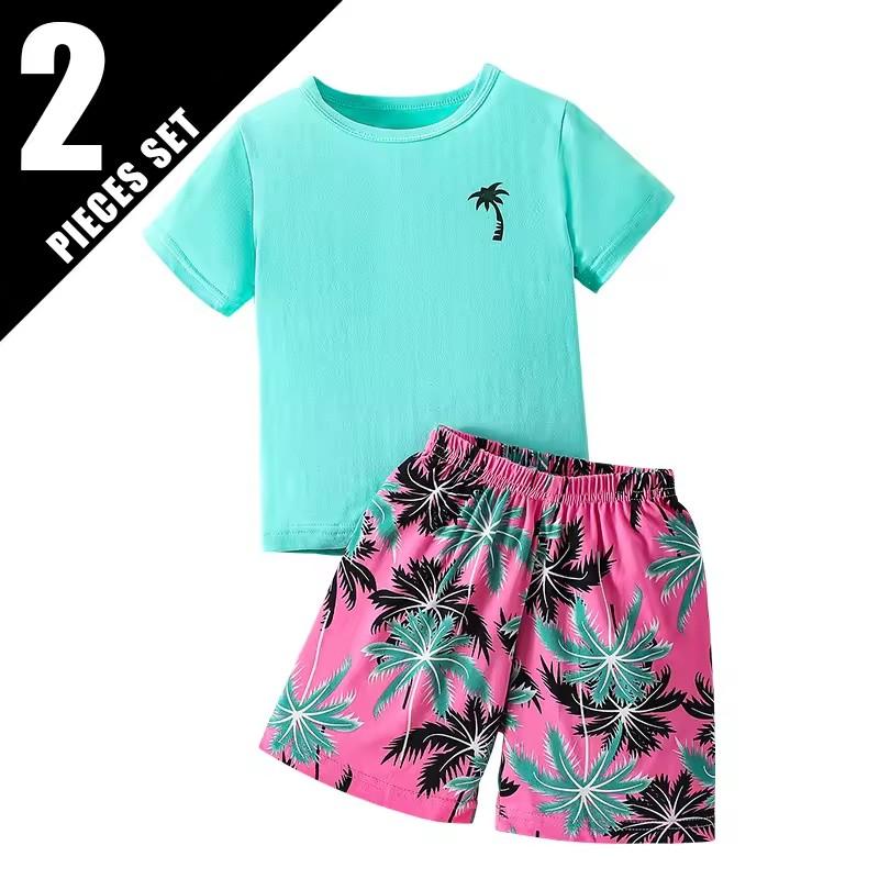 2 Piece Children's Summer Vacation Leisure Persian Mia Wind Suit Boy Joker Comfortable Short-sleeved Girls Beach Cute Shorts
