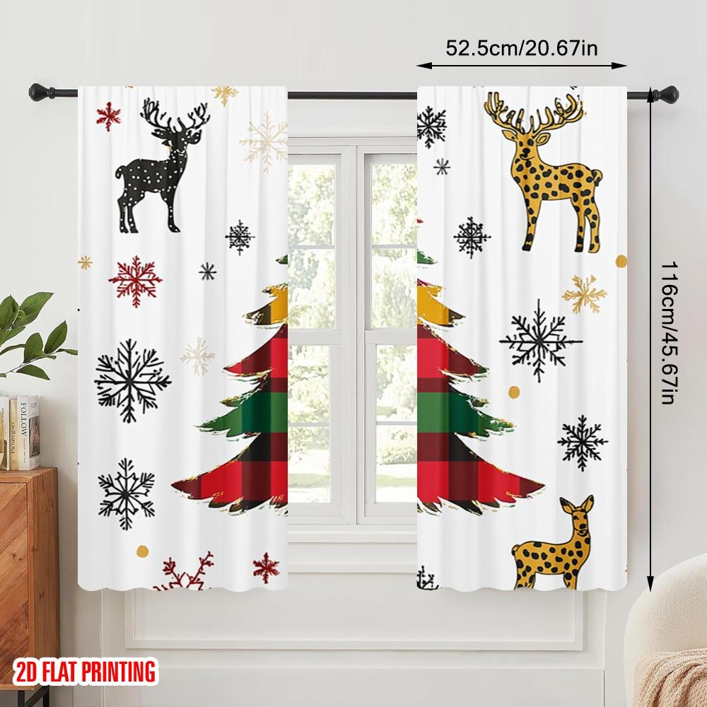 2 Stück, 2D-Ebene Druck Beliebte Vorhänge Buffalo Plaid Weihnachtsbaum (3) Strapazierfähiges Polyester (ohne Stange) Dekorationen für den Innenbereich