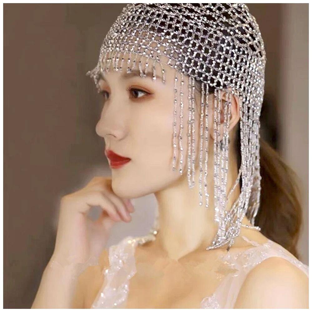 Shiny Beaded Hat Handmade Head Chain Exotic Headband  Party