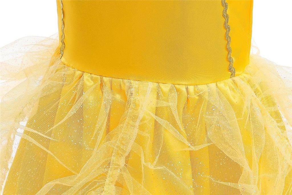 Girls Princess Dress Up Costume Yellow Costume Halloween Christmas Birthday Months Comes with Accessories Wand Gloves Rose Necklace Earrings [Dressy