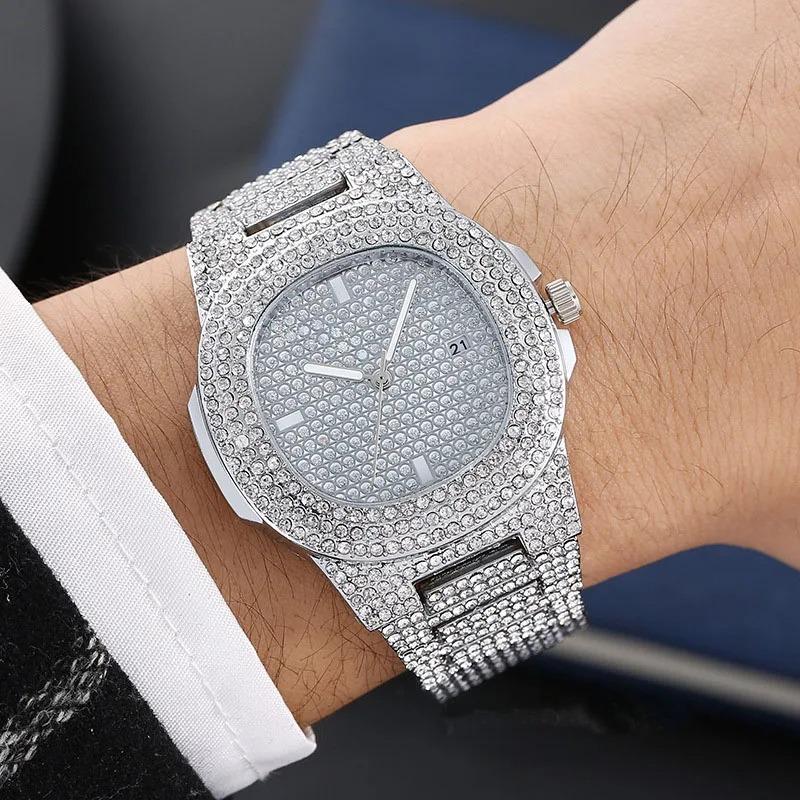 Montre Hip Hop Avec Strass Brillants Pour Homme Horloge De Luxe Cool Ceinture En Acier Glacé Design Sky Star