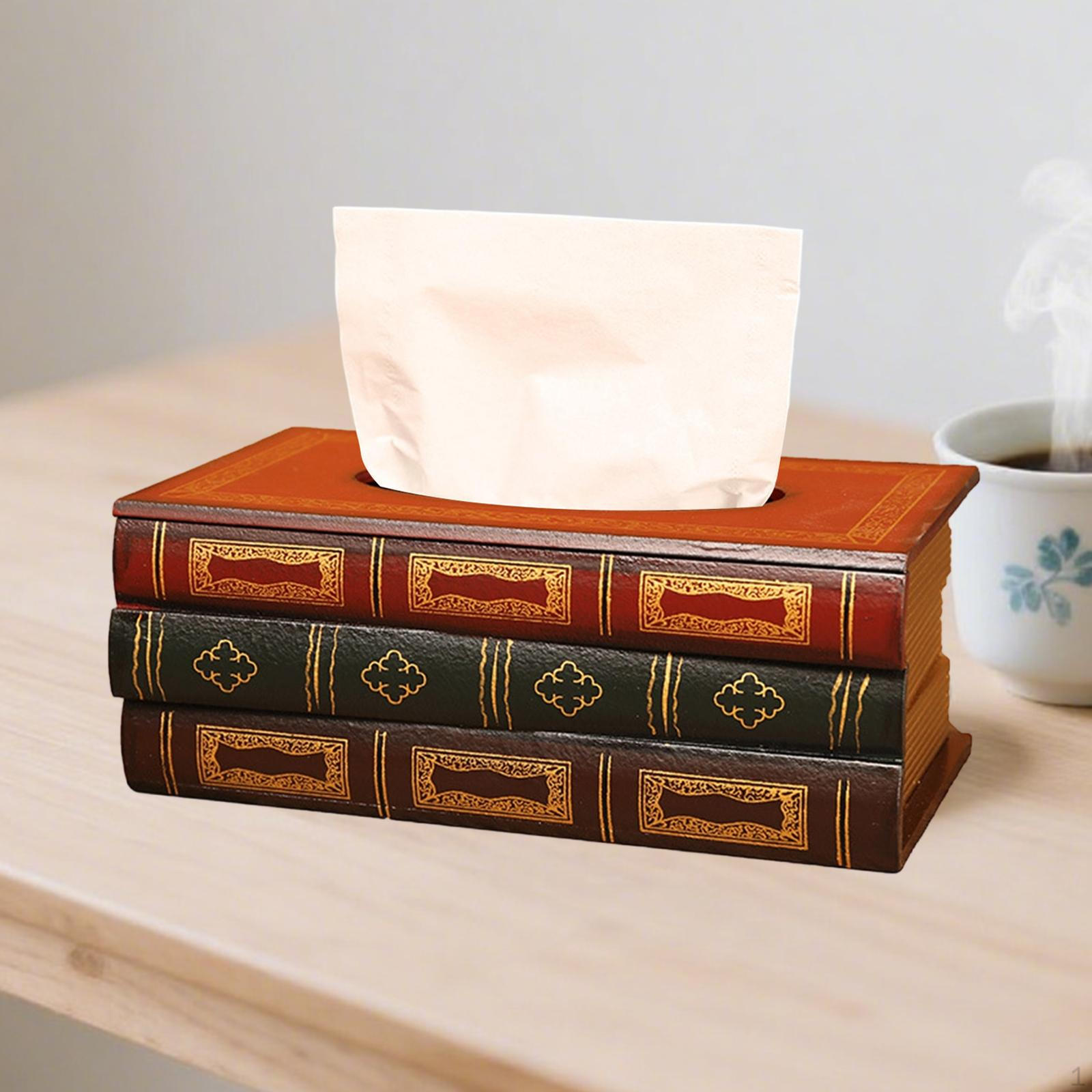 

Antique Book Design Tissue Box Holder 10x5.7x4inch for Car Automotive Use Accessory Handmade Style A
