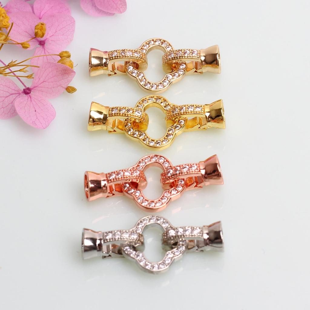 14k Goud Gevuld Zirconium Strik & Parel Bloemvormige Gesp voor DIY Sieraden Accessoires