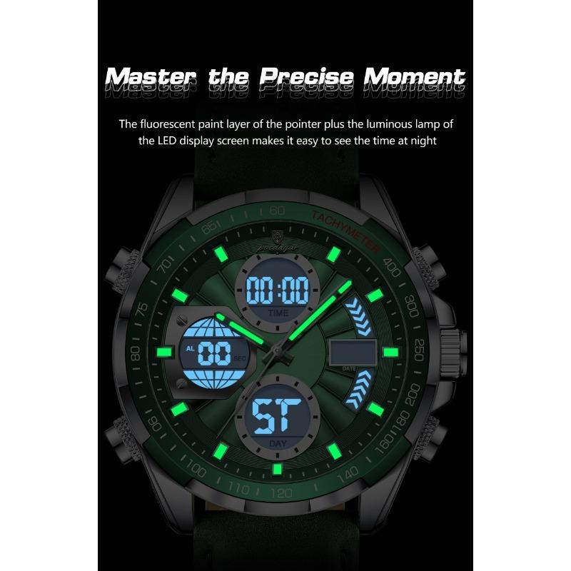 POEDAGAR Luxury Men Watch Luminous Week Date Digital LED Quartz Clock Alarm Dual Time Display Electronic Watches