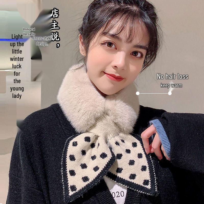 Women's Winter Rex Rabbit Fur Scarf - Thick, Warm, Plush Cross Neck Warmer, Unisex, Double-Sided Versatile Protector