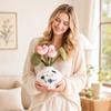 Blue and Porcelain Plush Toy with Removable Flower Bouquet