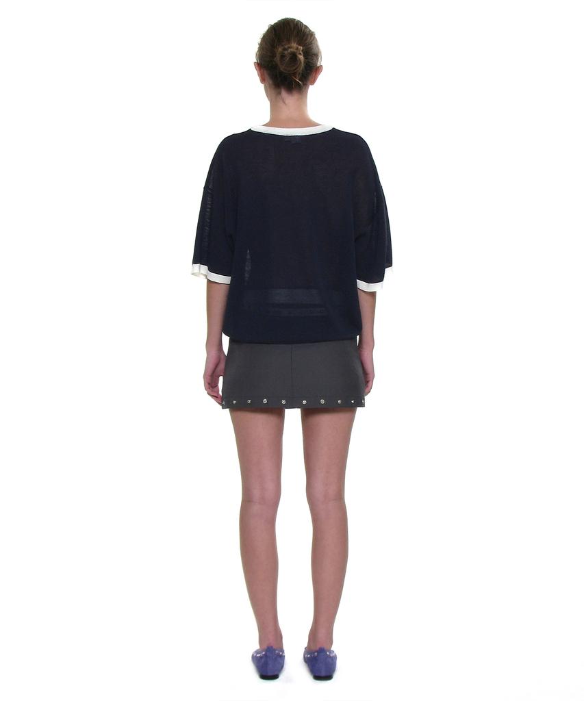 PARTIMENTO WOMEN Linen Oversized Ringer Crewneck Knit_Navy