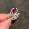 Luoxi Temple 2024 S925 Silver Pear-Shaped Pigeon Blood Red Adjustable Ring