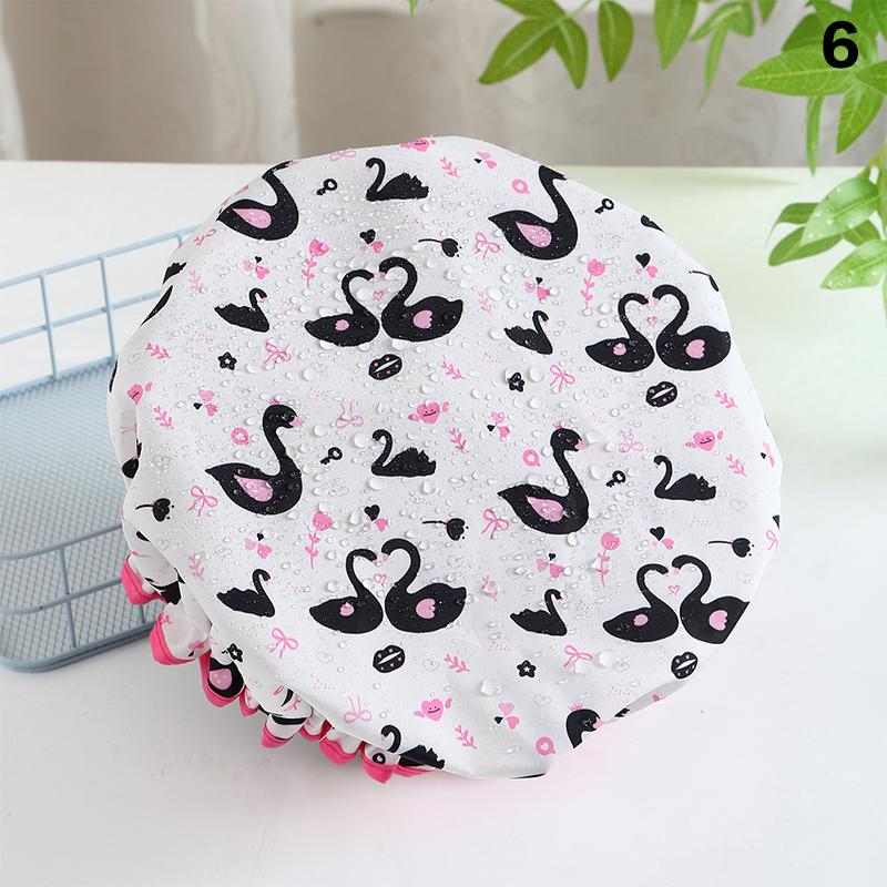 Hair Bonnet For Women Ladies Spa Salon Home Travel Use Flower Pattern Double Layer Shower Cap Waterproof Reusable Printed Bath
