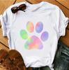 Women's Large Size Short Sleeve Crewneck T-Shirt Cartoon Hand-Painted Dog Paw Print Warm Polyester Fabric Summer Fashion