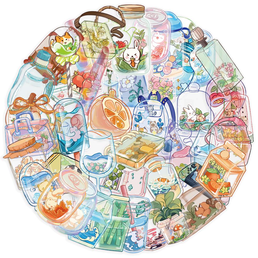 50 Transparent Cartoon Glass Ball Transparent Object Sticker Package Waterproof Transparent PET Handbook Material Decorative Guitar