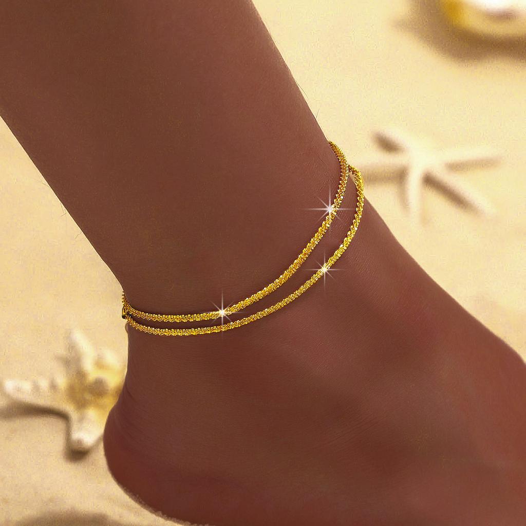 Shiny Sparkling Simple Anklet for Women Gold Silver Color Elegant Jewelry Female Beach Ankle Bracelet on Foot Party Gift