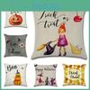 Festively Colorful Halloween Themed Cushion Cover In Soft Linen For Cozy Home Decor
