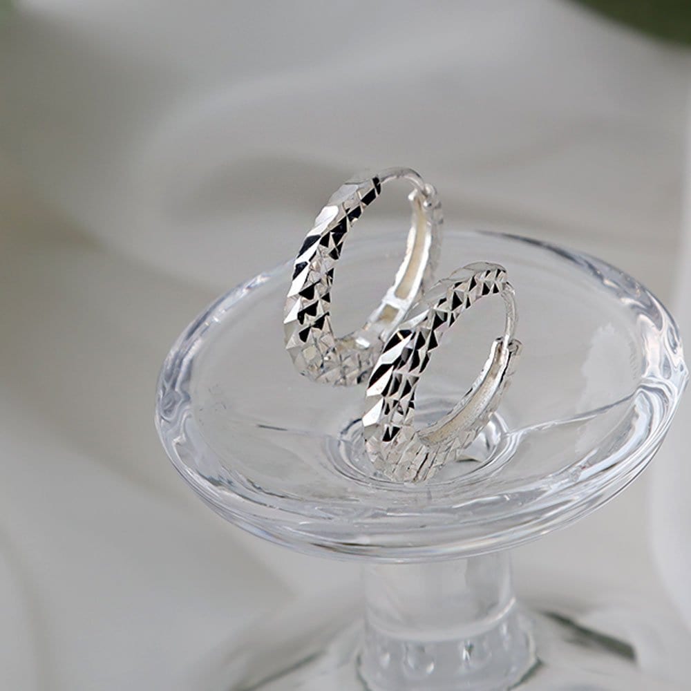 925 Silver Bling Cut Ring Earrings