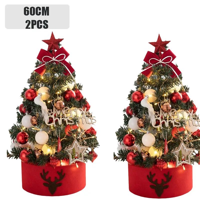 2PCS 2025 Christmas Decoration Desktop Christmas Tree Set Christmas Decoration Ornament Mini Small Christmas Tree Christmas Gift