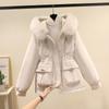 Corner buckle pie overcomes women's autumn and winter new thin down cotton clothes fashionable down thick fur integrated coat
