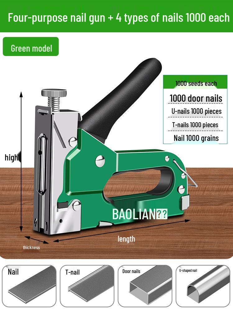 Manual Pneumatic Nail Gun: Brad Nailer, Steel Nailer, U-Shaped & Straight Nails for Wire Trough and Woodworking.