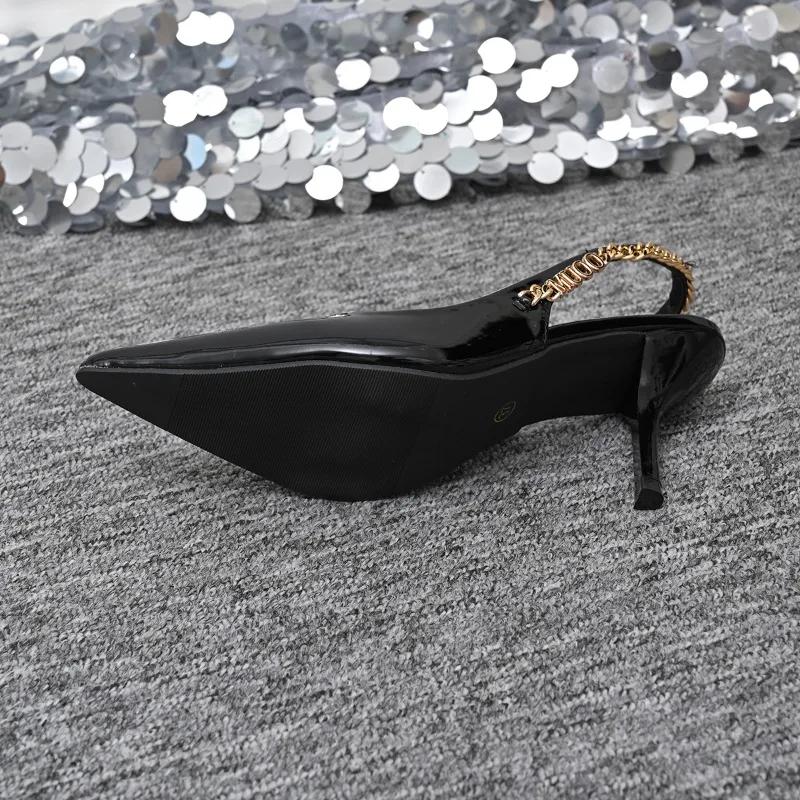 2025 Plus Size Women's Slingbacks High Heel Chain Metal Decoration Pointed Toe Thin Heel Slip on Pumps for Party & Dress