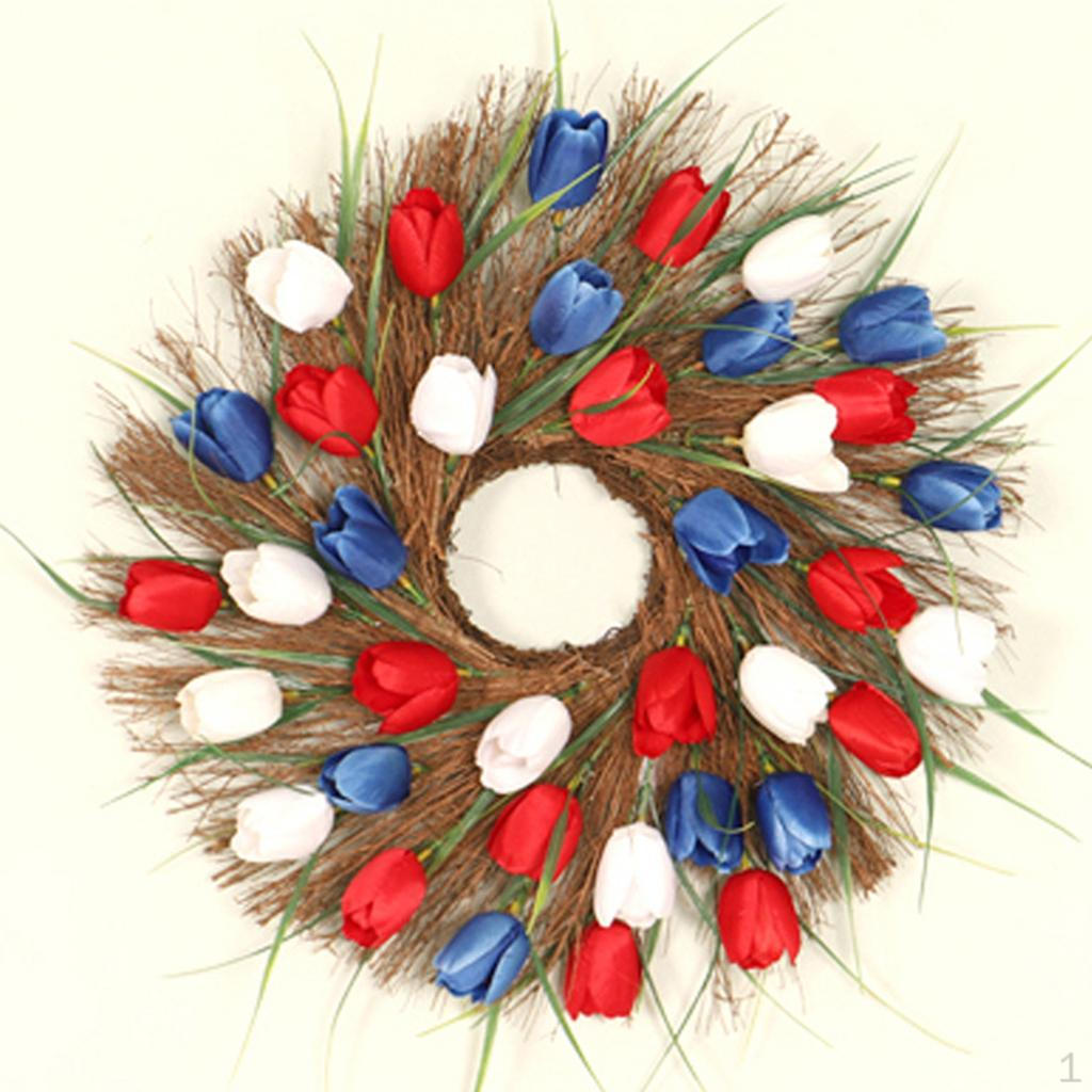 Artificial Front Door Wreath Flower Garland White Red Blue 40cm