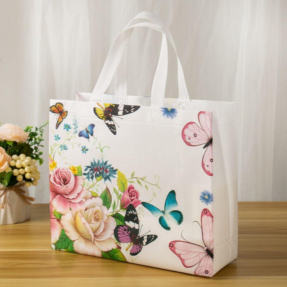 Gradient Color Non Woven Bag with Handle Reusable Large Capacity Tote Bag Environmental Shopping Bag Gift Pouch