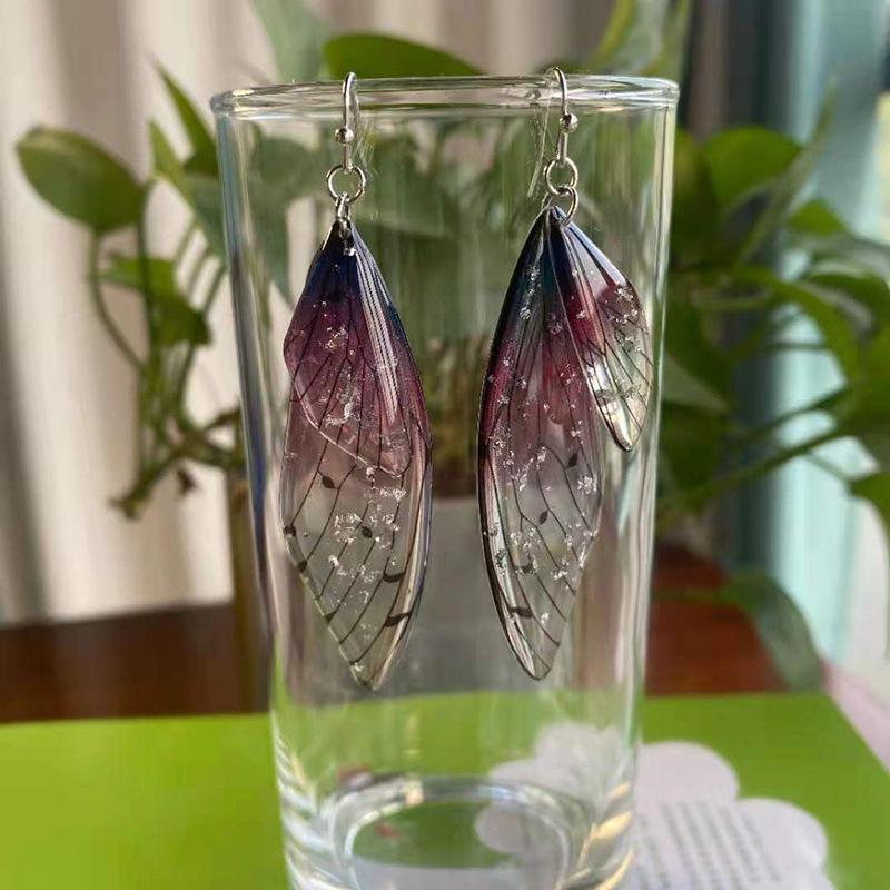 Fairy Clear Butterfly Drop Earrings Rhinestone Gradient Dangle Earrings Bling Foil Resin Simulation Wing Earring