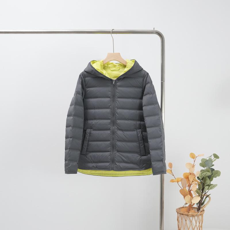 Fashionable Light and Thin Hooded White Duck Down Pressed Glue Contrasting Color Down Jacket Women's Short Korean Version Jacket Tide